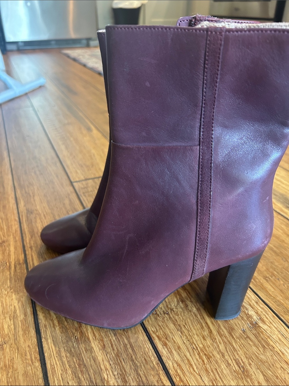 Boden Plum Leather Mid-Calf Heeled Boots